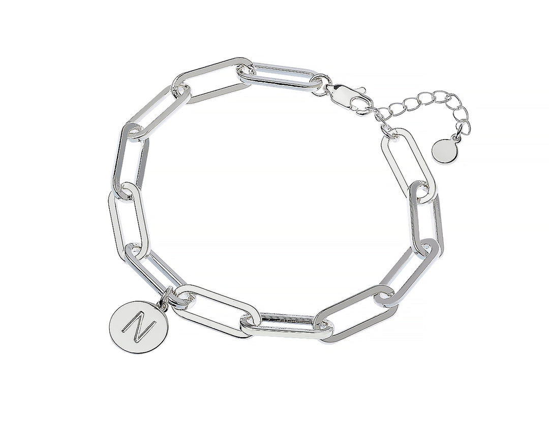 Silver Paperclip Chain BRACELETS with Initial Charm