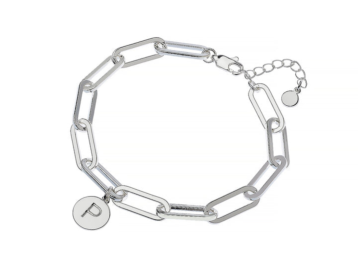 Initial Charm Square Link Bracelets - Silver | Gold