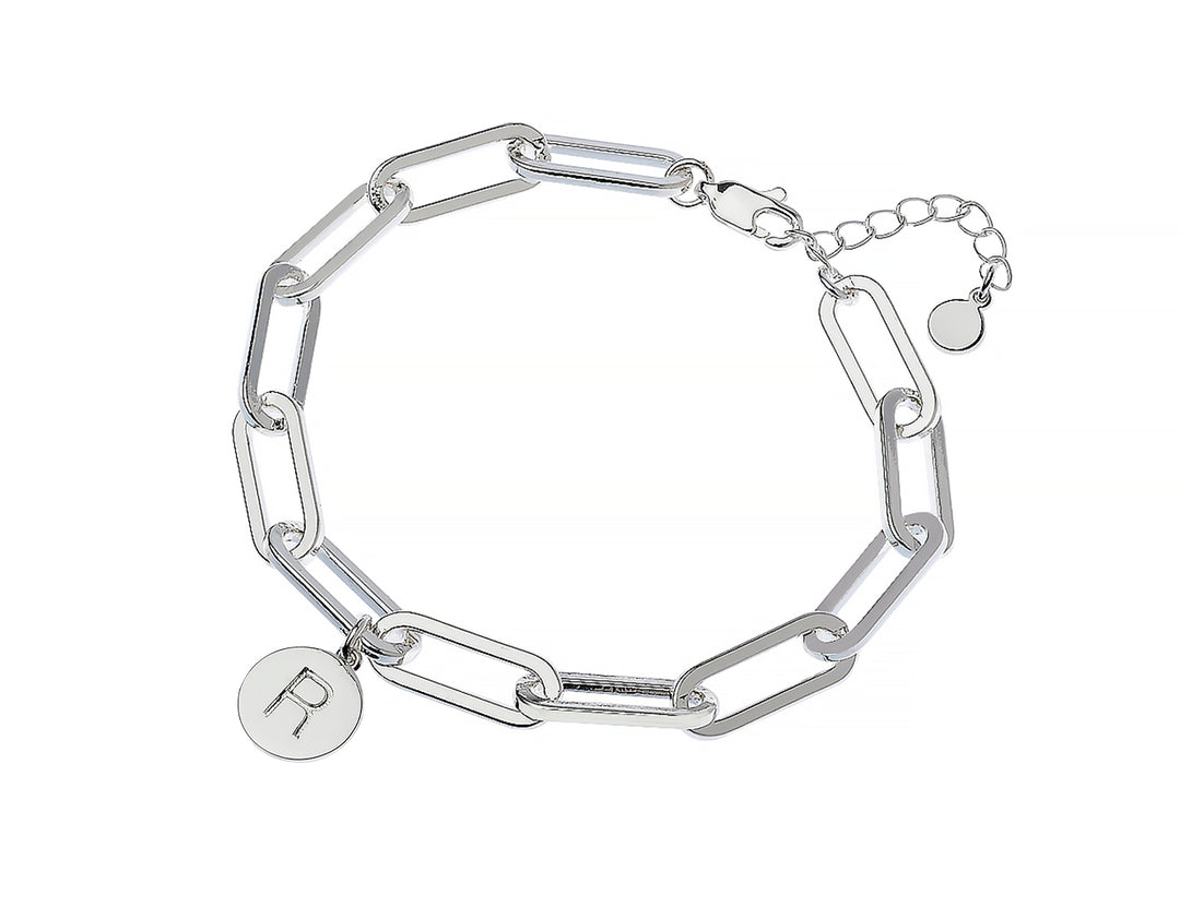 Initial Charm Square Link Bracelets - Silver | Gold