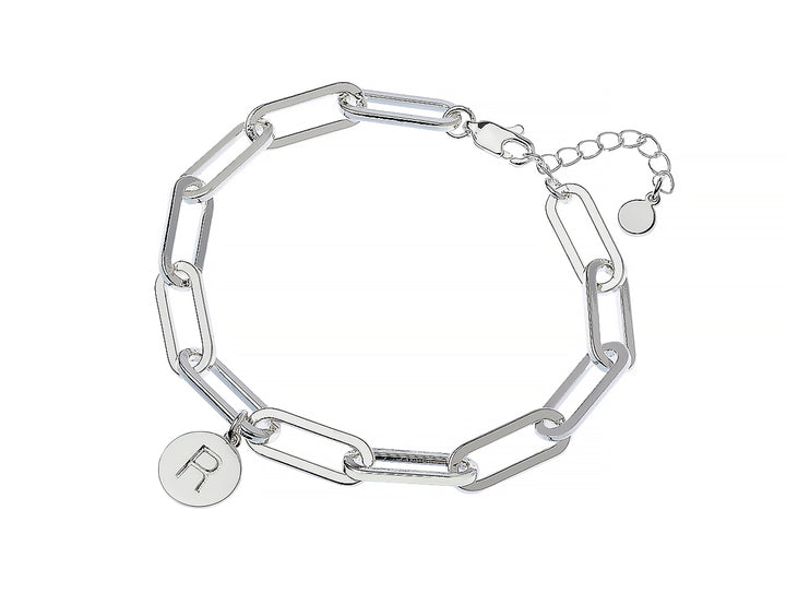 Silver Paperclip Chain BRACELETS with Initial Charm