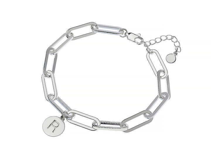 Initial Charm Square Link Bracelets - Silver | Gold