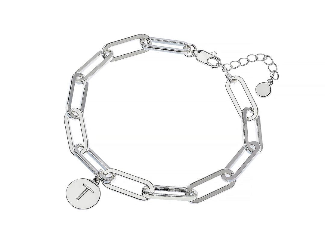 Silver Paperclip Chain BRACELETS with Initial Charm