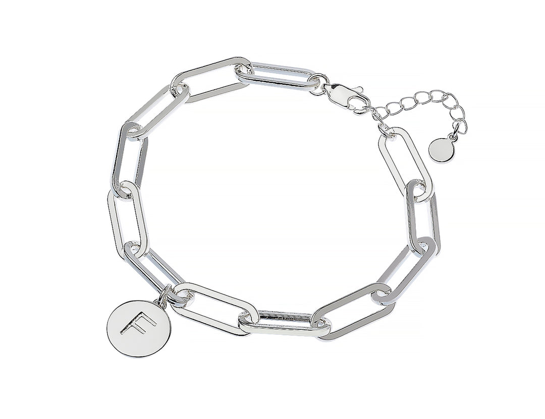 Initial Charm Square Link Bracelets - Silver | Gold