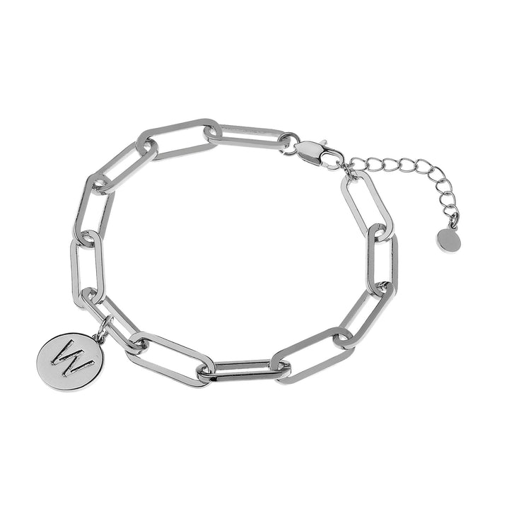 Silver Paperclip Chain BRACELETS with Initial Charm